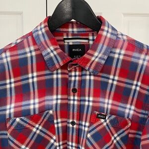 RVCA Red Blue White Plaid Button-Down Shirt